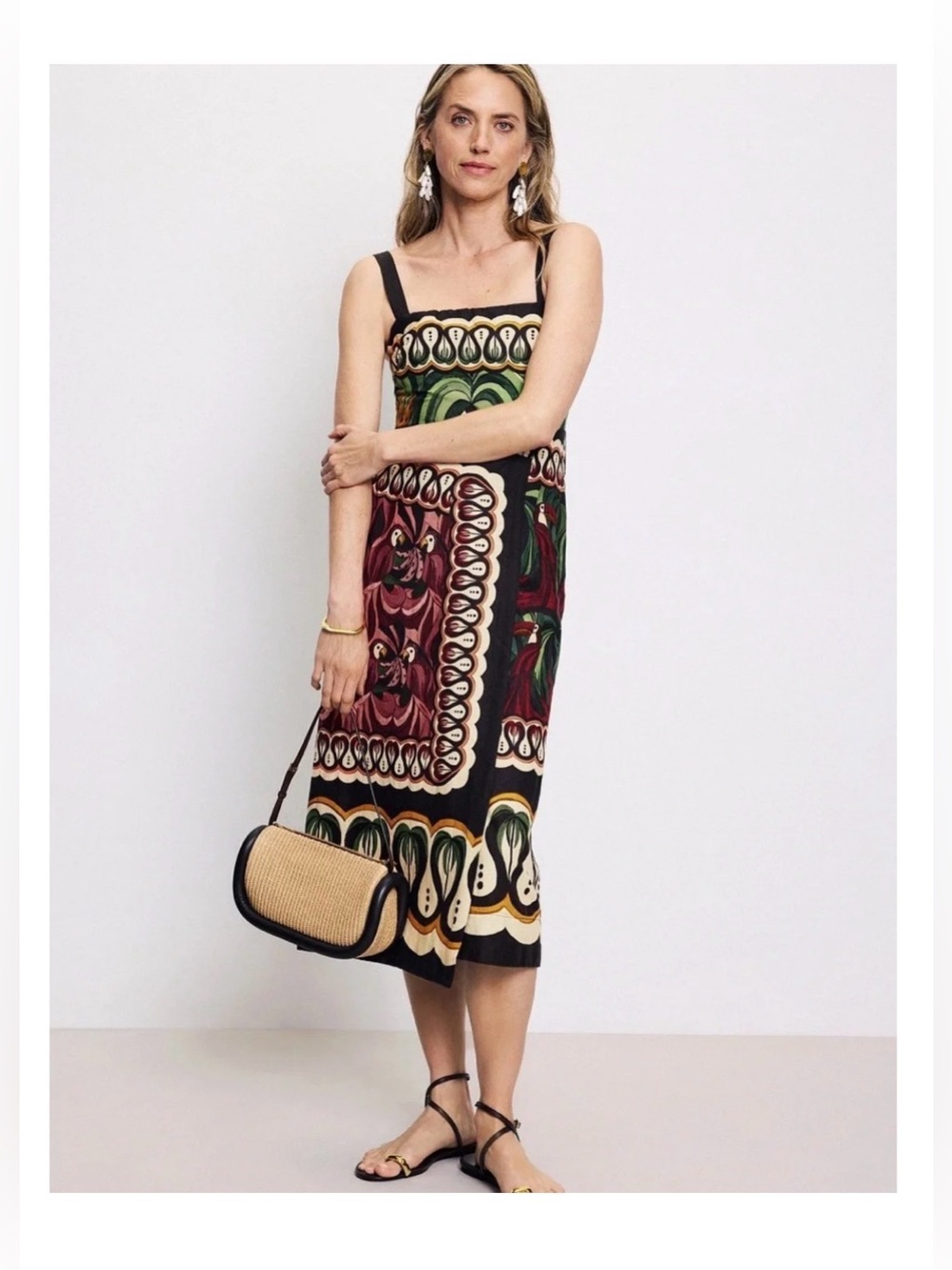 Farm Rio Coconut Tree Flow Scarf Linen blend Midi Dress small $280